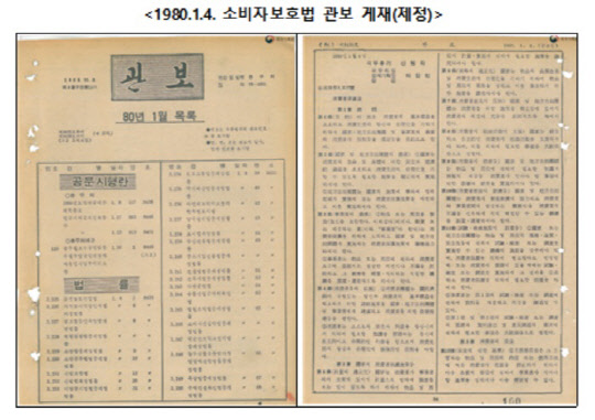 1980년 1월 4일 관보에 게재된 '소비자보호법'